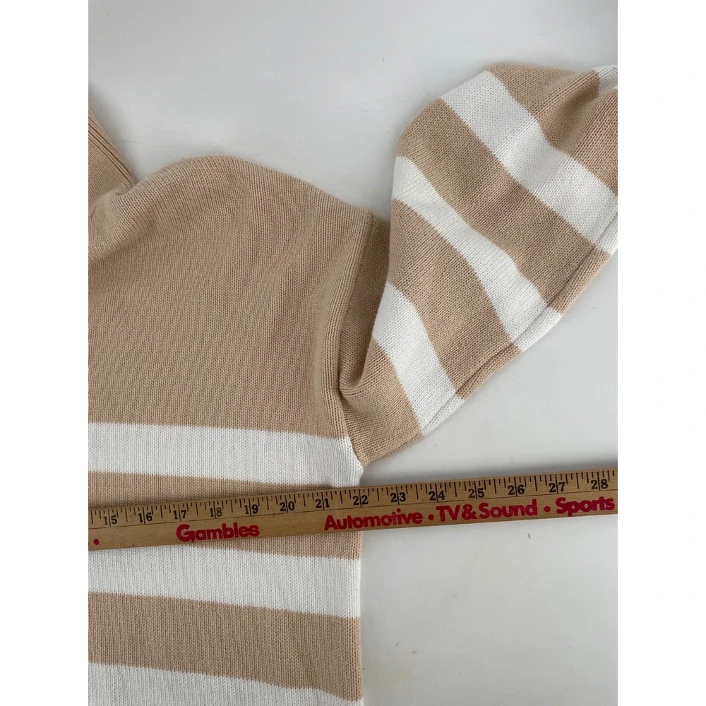 Zesica Nautical Sweater Womens Large‎ Tan White Coastal Preppy Long Sleeve